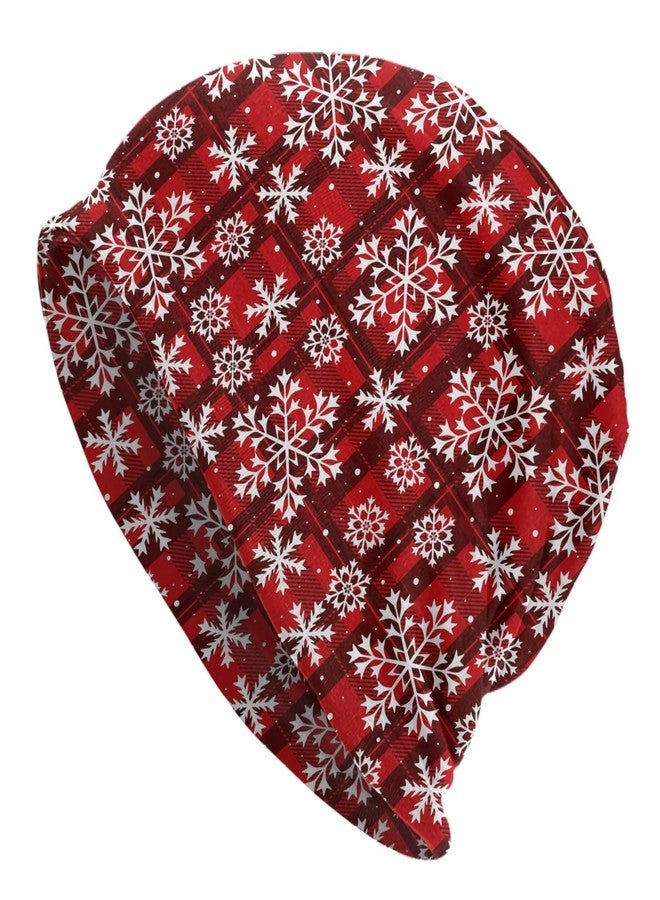 FalePrint Beanie Hat Printed Christmas Snowflakes Red Plaid Breathable Knitted Cap Gifts for Men Women,Thin Stretch Knit Slouchy Cancer Chemo Sleep Hat Unisex Turban Hat Headwear Warm Hip Hop Soft Skull Cap - Image 2